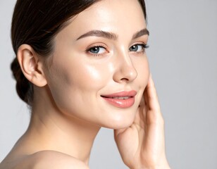 Obraz premium Beautiful woman with flawless skin, gentle smile