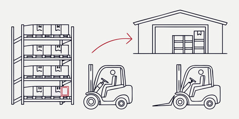 a forklift moving a pallet rack into a warehouse Vector © RABBY MIA