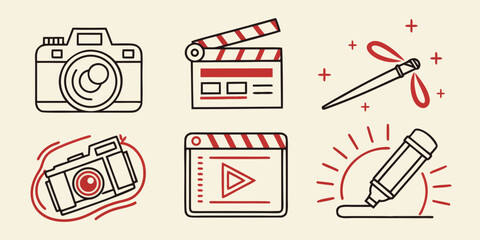 a set of film making icons with camera and tools Vector © RABBY MIA