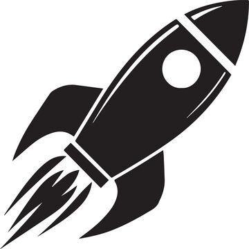 Rocket Spaceship Silhouette Vector, Space Launch and Exploration Icon Isolated Black Shape