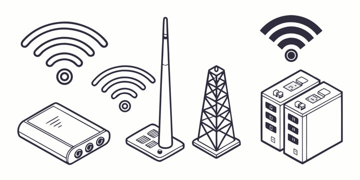 wireless network devices and symbols Vector