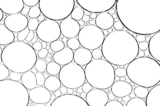 Minimalist hand-drawn circle pattern background, black and white vector.Abstract organic bubble texture with irregular circular shapes.