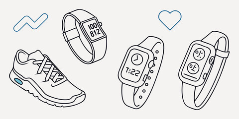 a drawing of a sports shoe and smartwatches Vector © RABBY MIA