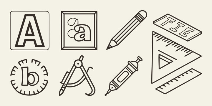 a collection of drawing and drafting tools and symbols Vector