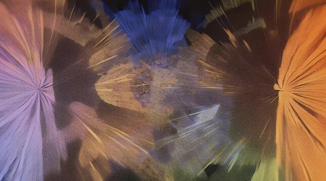 Abstract radial burst design featuring a central human face rendered in cool and warm tones against a dark background a modern digital art piece for creative projects