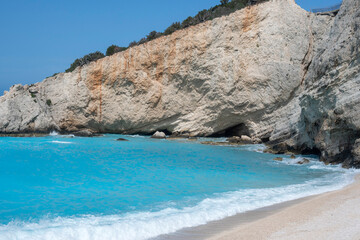 Obraz premium Amazing Panorama of Lefkada Coastline near Porto Katsiki beach, Ionian Islands, Greece