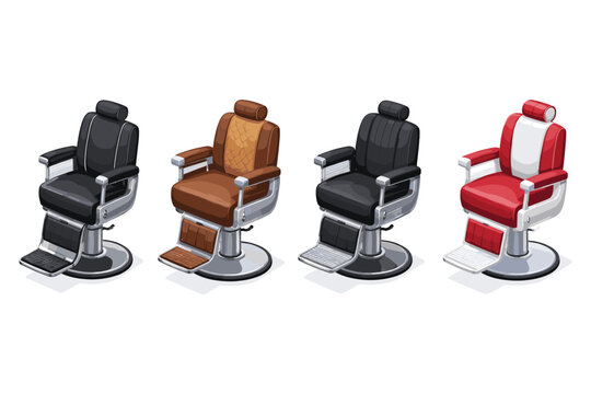Collection of four vintage barber chairs in different colors and styles