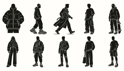 Vector streetwear fashion silhouettes set of diverse people in urban outfits © 777SKYLABS
