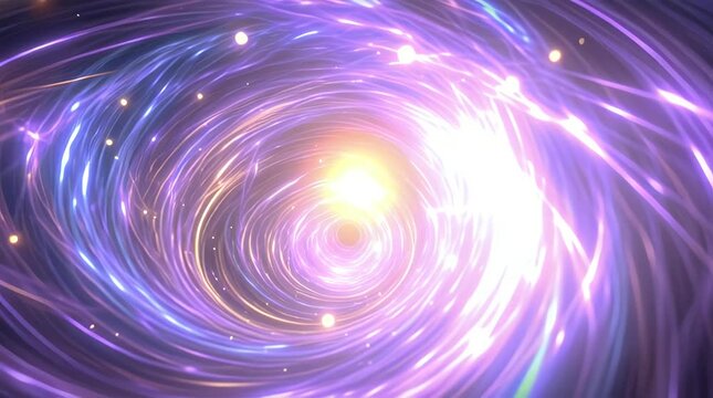 Abstract swirling vortex of cosmic energy and light a mesmerizing black hole illustration with vibrant purple and gold hues perfect for sci-fi backgrounds and futuristic designs
