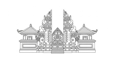 Elaborate Balinese Gate Illustration - A Detailed Architectural Drawing. © Abu Yazid