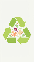 Naklejka premium Green recycling symbol with organic food waste for composting illustration