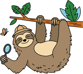 Fototapeta premium Sloth Hunting Clean Pure Flat Vector Illustration Animal Wildlife Adventure Isolated White
