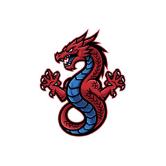 Obraz premium A fierce red dragon with blue scales and sharp claws, depicted in a dynamic pose.