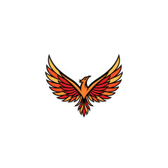 Obraz premium A stylized phoenix with outstretched wings in vibrant shades of orange and red.
