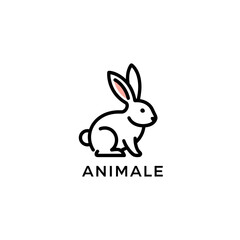 Fototapeta premium A minimalist line art logo featuring a cute white rabbit with pink inner ears and the word 