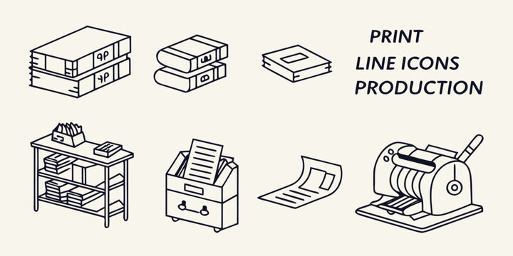 a set of line icons for print production Vector