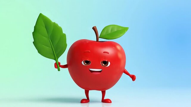 A cute animated red apple character representing health and wellness