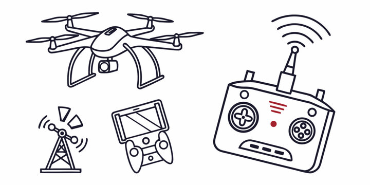a drone and its remote control with propeller Vector