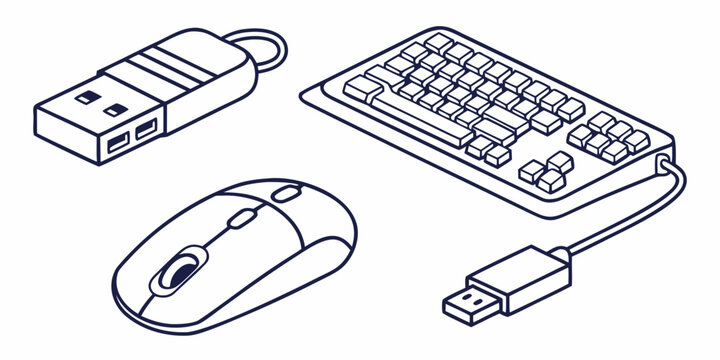 computer keyboard mouse and usb flash drive Vector
