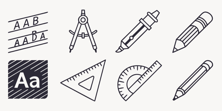 a collection of school stationery items Vector
