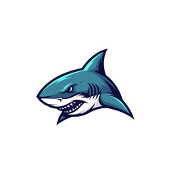 Obraz premium A fierce blue shark with sharp teeth and an aggressive expression, depicted in a stylized illustration.