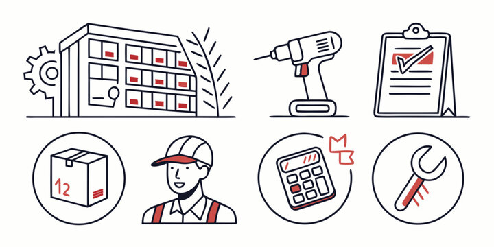 construction worker with tools and materials Vector