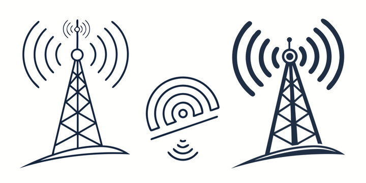 cell towers with signal waves Vector
