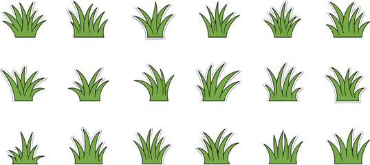 Green Grass Tuft Collection with Different Lawn and Meadow Plants Nature Garden Ground Elements Hand Drawn Vector Illustration Set © MdMostafijur