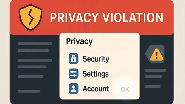 Privacy violation security setting account alert warning interface notification banner icon data protection breach risk online safety web design digital privacy data breach security warning