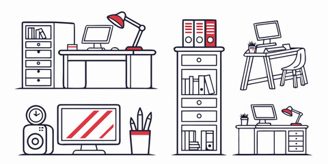 office furniture and equipment in a modern workspace Vector © RABBI