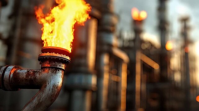 Industrial flame gas flare factory pipe oil refinery fire energy pollution metal heat sunset industrial flare gas flame refinery pipe metal structure energy production fossil fuel heat fire pollution