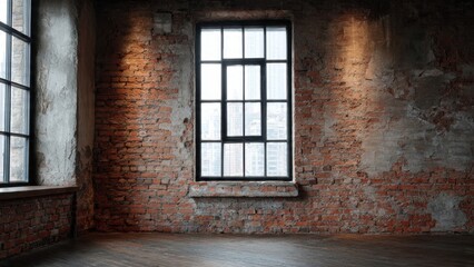 Fototapeta premium Rustic room with brick wall and windows