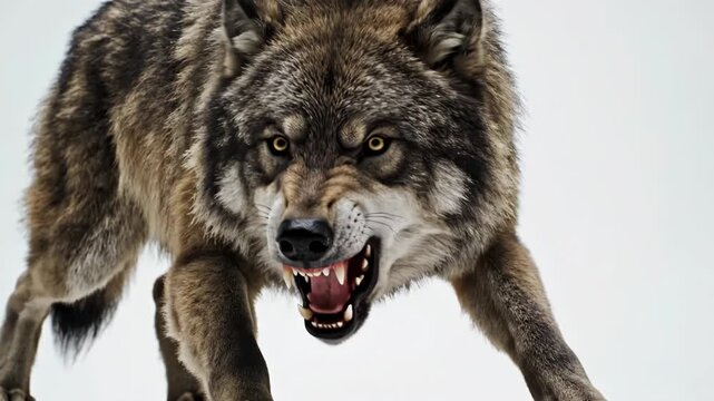 Aggressive Wolf Approaching with Sharp Teeth.