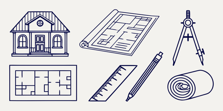 blueprint and drafting tools for architecture Vector