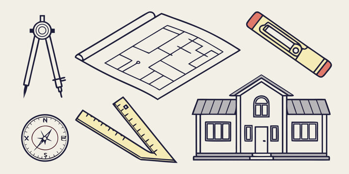 architectural drawing tools and house plan Vector