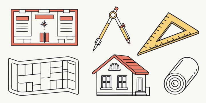 architectural drawing and construction tools Vector