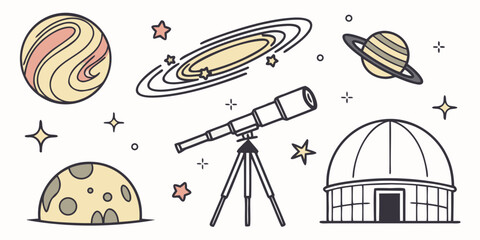 a set of astronomy related objects and planets Vector © RABBY