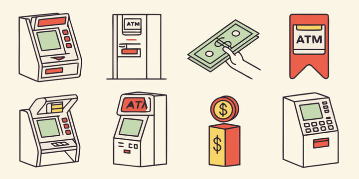 collection of various atm machines and payment terminals Vector