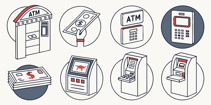 a collection of eight different atm machine views Vector
