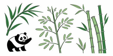 a panda bear standing next to bamboo plants Vector © RABBY