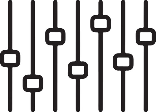 A set of black linear equalizer sliders with square handles representing audio or visual control
