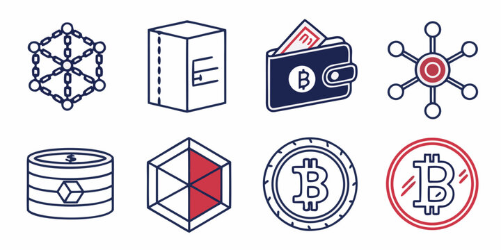 a collection of cryptocurrency and blockchain related icons Vector