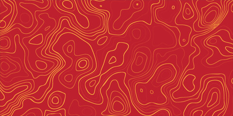 Modern topography pattern background, red surface with smooth layered contour lines in yellow, abstract map design. © maseh