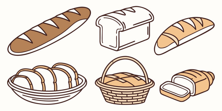 a collection of various types of bread and bread baskets Vector