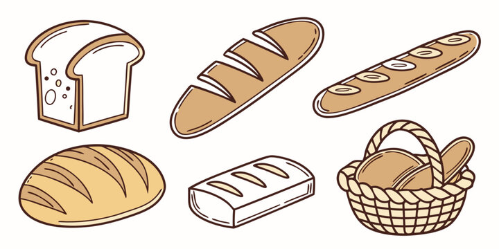 a collection of various types of bread Vector