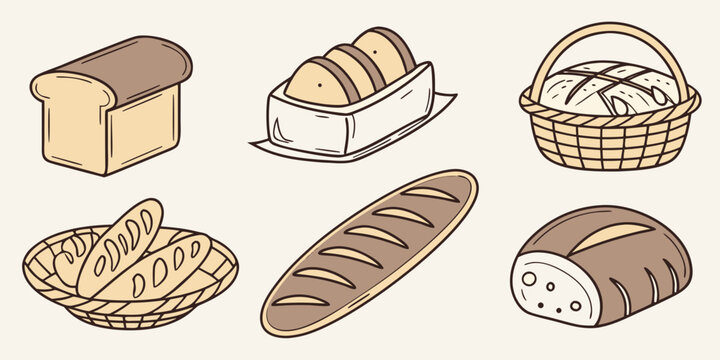 a collection of various types of bread Vector