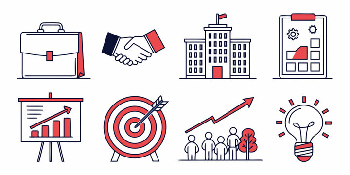 a collection of business strategy and finance icons Vector