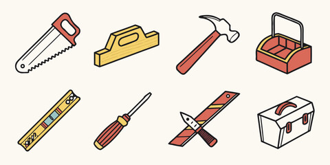 a collection of various handheld tools for construction and repair Vector © RABBY