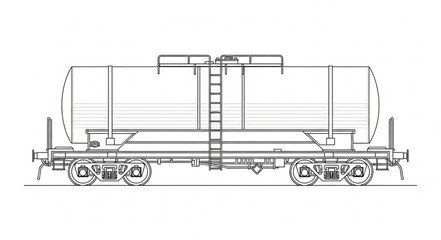 Detailed Line Drawing of a Railroad Tank Car. © wiwit