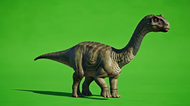 Realistic 3D model of a long neck dinosaur on green background